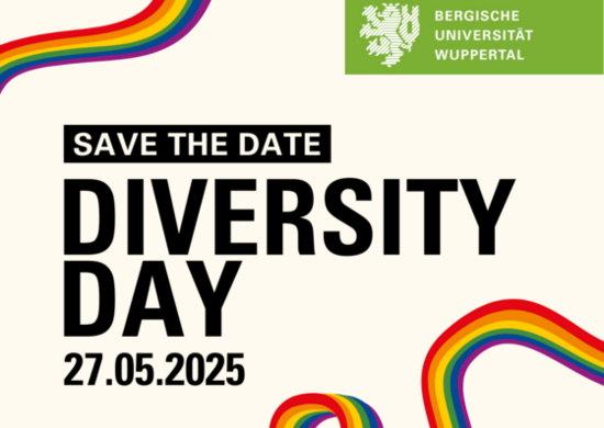 Banner mit der Aufschrift "Diversity Day 27.05.2025" und pride flags.