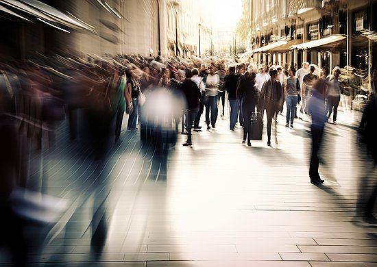 Bewegungsunscharfe Menschenmenge in einer Straßenpassage