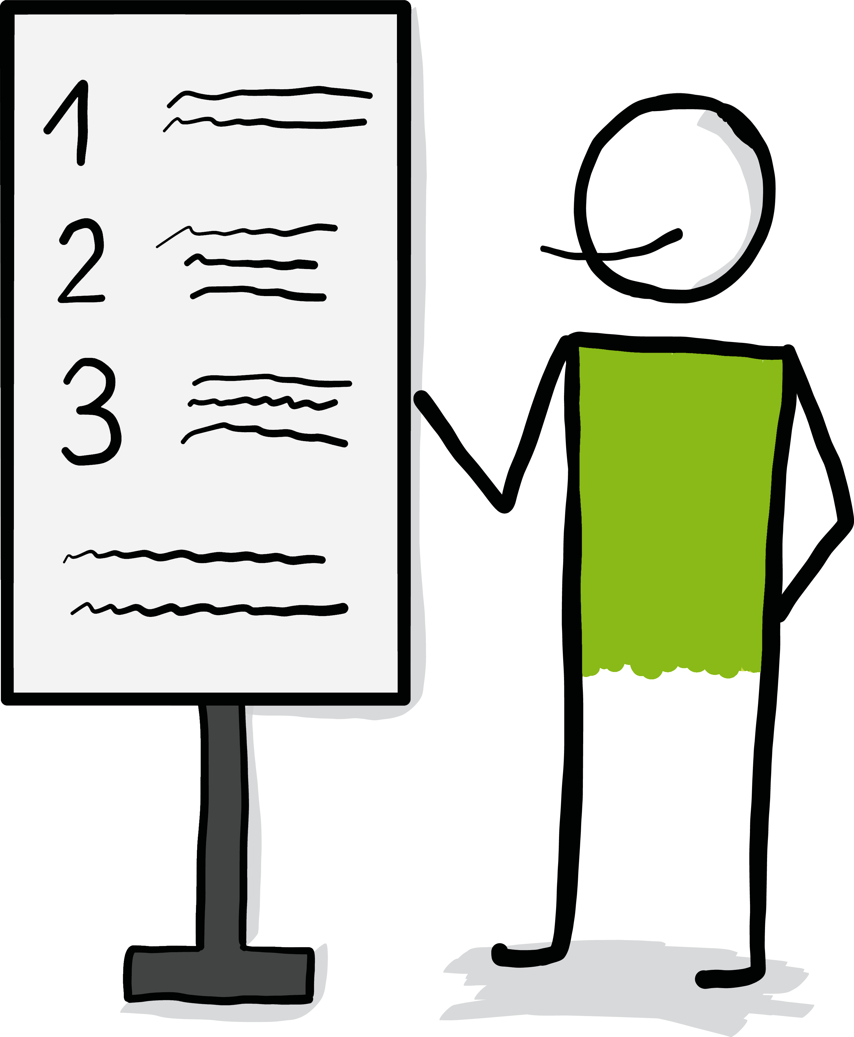 Strichzeichnung Mensch vor Flipchart